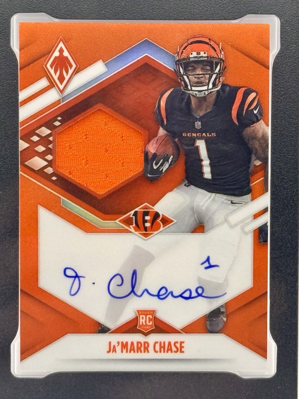 2021 Panini Phoenix Ja'Marr Chase Rookie Patch Auto Orange 1/50 SGC 9 AUTO 10 RC view 2