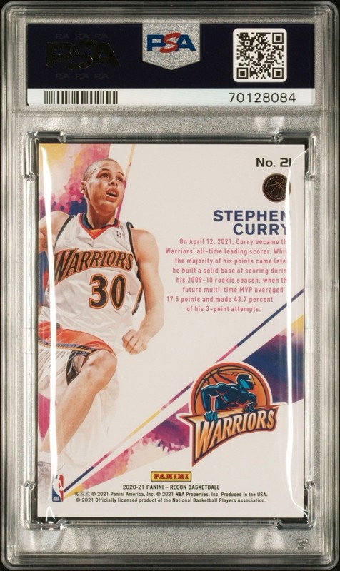 2020-21 Panini Recon Steph Curry Rookie Review Insert #21 PSA 10 Warriors view 2