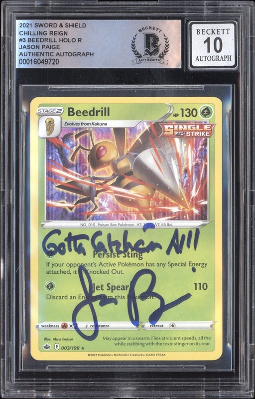 2021 Pokemon SWSH Chilling Reign #3 Beedrill Jason Paige Signed BGS 10 Auto