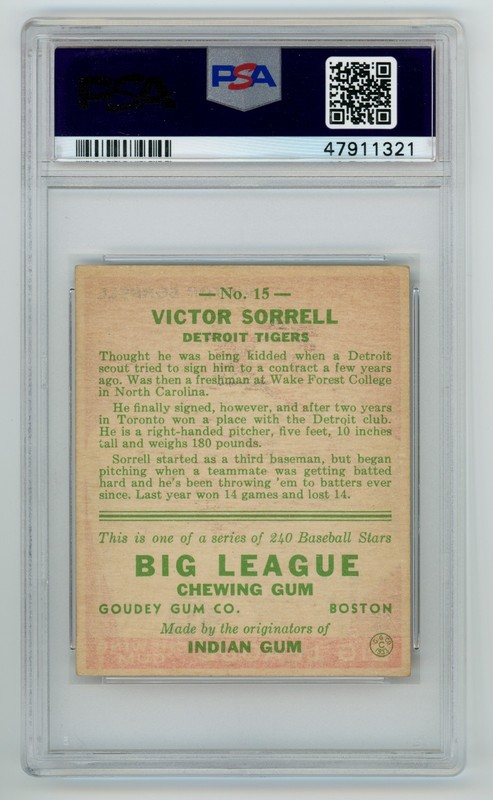 1933 Goudey (R319) #15 Victor Sorrell PSA 5 view 2