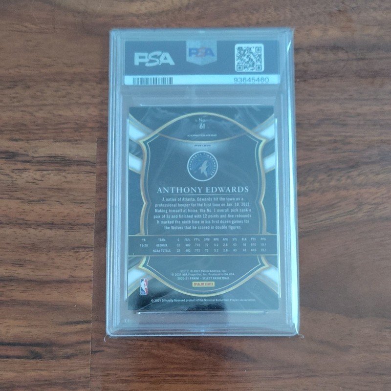 Panini Select 2020-21 Anthony Edwards #61 Concourse Red Wave Prizm RC PSA 9 view 2
