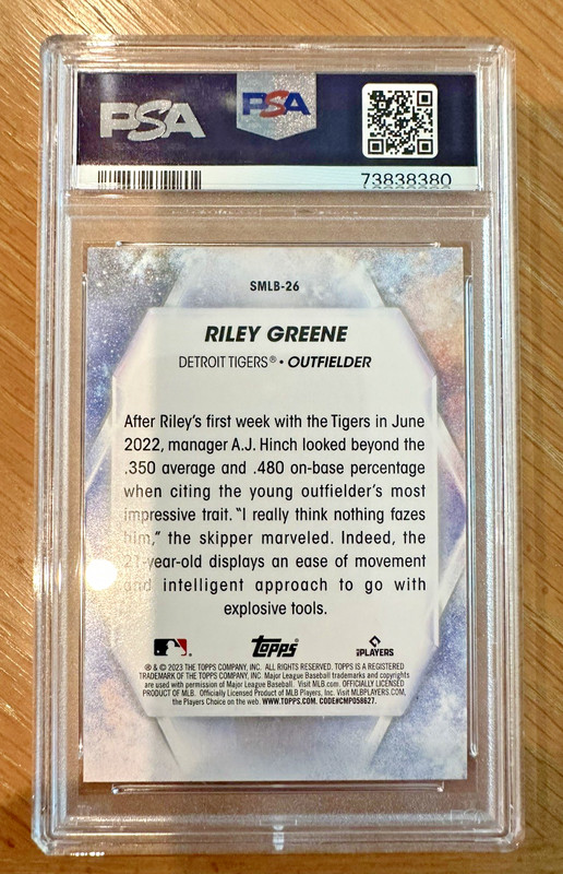 2023 Riley Greene Detroit Tigers Topps Stars of MLB PSA 10 RC Baseball Card view 2