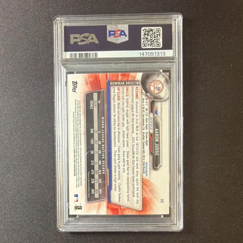 Bowman 2017 Aaron Judge #32 Rookie RC PSA 8 NM-MT New York Yankees view 2