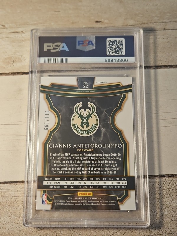 2019-20 Panini Select Giannis Antetokounmpo Red Prizm 11/199 PSA 8 NM-MT #22  view 2