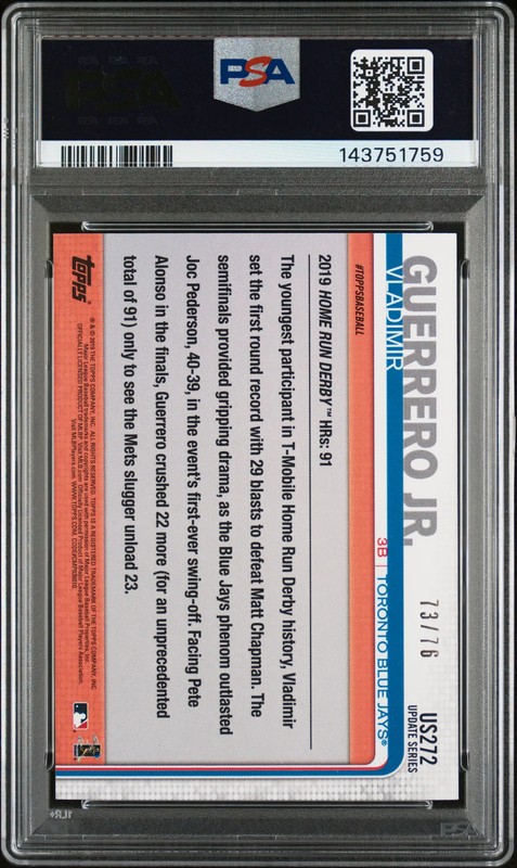 Vladimir Guerrero JR. 2019 Topps Update #US272 Independence Day /76 PSA 9 view 2
