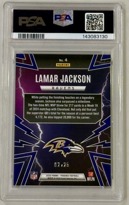 2025 Panini Phoenix GREEN SEISMIC SP /25 Thunderbirds Lamar Jackson PSA 10 POP 1 view 2