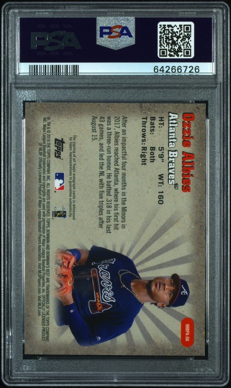 2018 Bowman's Best Atomic #98BPA-OA Ozzie Albies Rookie Auto PSA 10 #/25 view 2