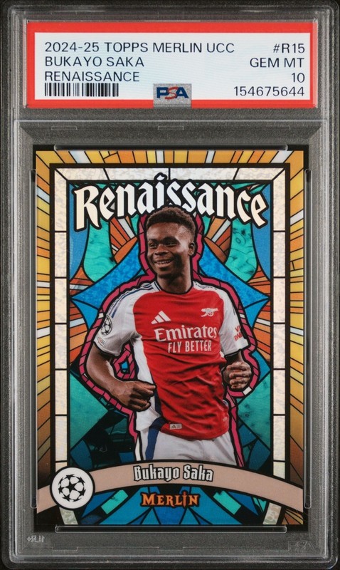 Bukayo Saka Renaissance #R-15 Arsenal PSA 10 2024-25 Topps Merlin Chrome UEFA