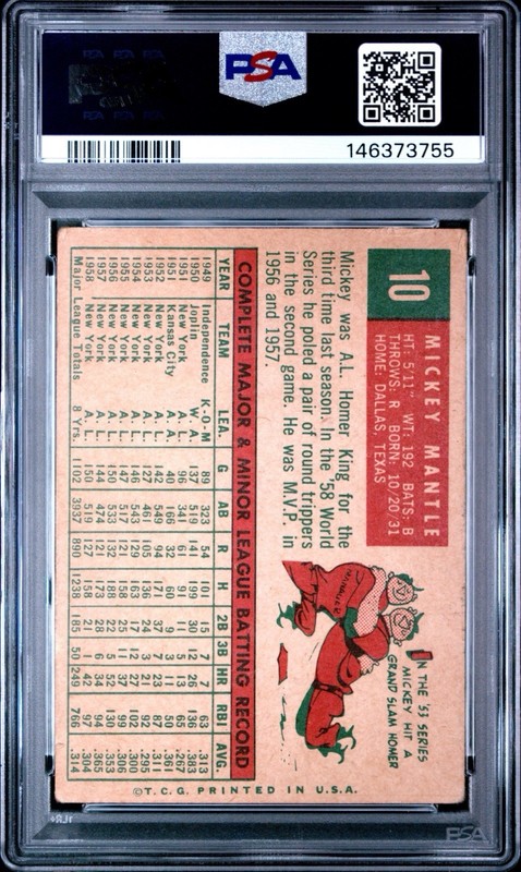 MICKEY MANTLE 1959 TOPPS PSA 2.5 ! *FRESHLY GRADED ! *CENTERED BEAUTY ! *LEGEND view 2