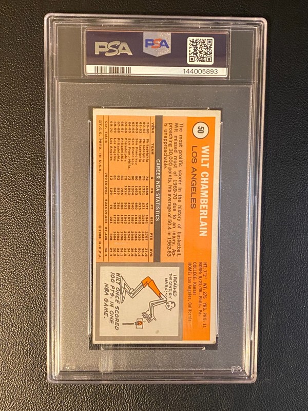 Wilt Chamberlain 1970 Topps #50 - "Tallboy" - PSA 3 view 2