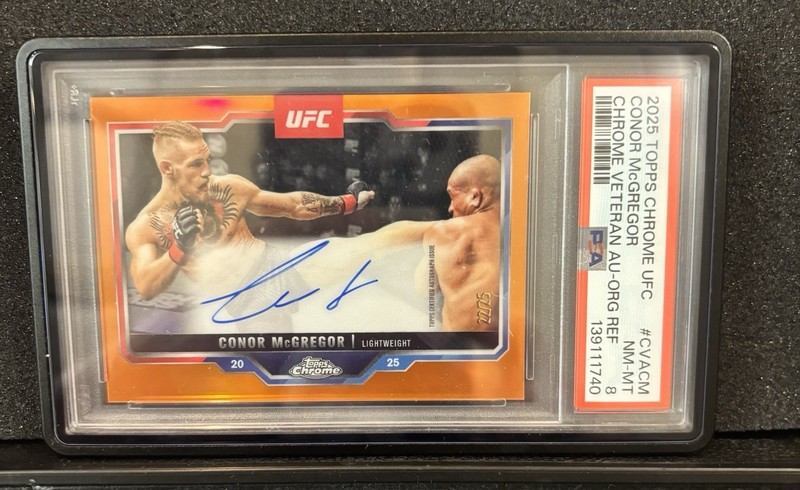 2025 Topps Chrome UFC Veterans Auto Conor McGregor Orange Refractor  /25 PSA 8