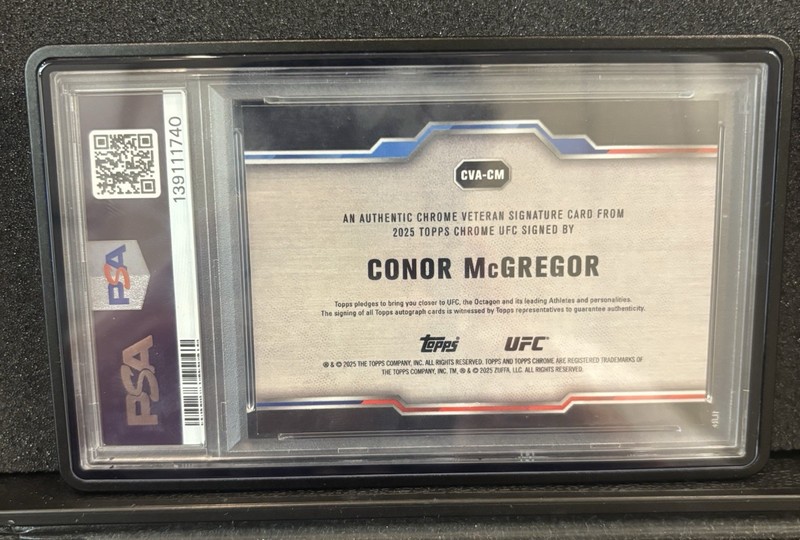 2025 Topps Chrome UFC Veterans Auto Conor McGregor Orange Refractor  /25 PSA 8 view 2