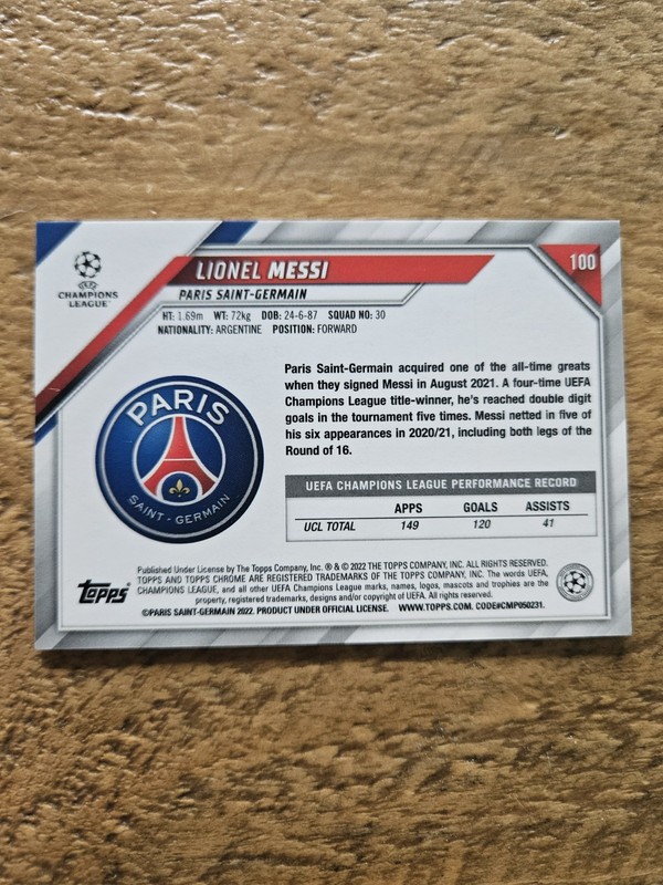 2021-22 Topps Chrome Uefa Champions League - Lionel Messi #100 view 2