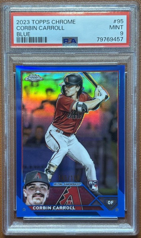 2023 Topps Chrome #95 Corbin Carroll True Blue Refractor /150 Diamondbacks PSA 9