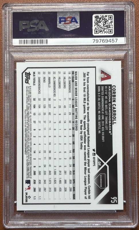 2023 Topps Chrome #95 Corbin Carroll True Blue Refractor /150 Diamondbacks PSA 9 view 2