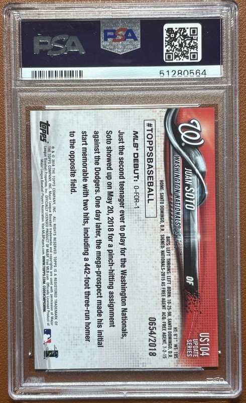 Juan Soto 2018 Topps Update Gold /2018 PSA 10 Gem Mint Nationals Rookie Card RC view 2
