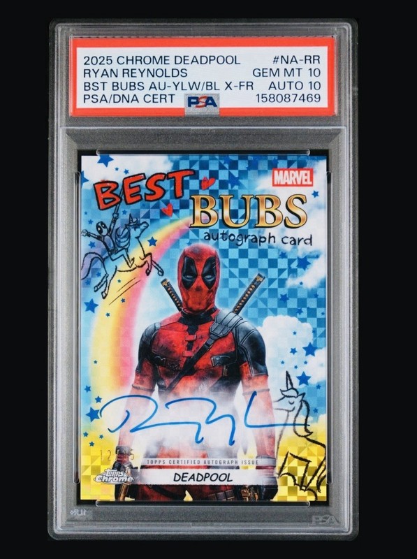 DEADPOOL 2025 Topps Chrome Best Bubs Auto /15 PSA 10/10 Ryan Reynolds POP 1