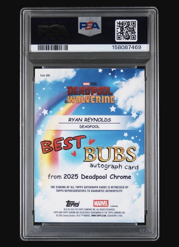 DEADPOOL 2025 Topps Chrome Best Bubs Auto /15 PSA 10/10 Ryan Reynolds POP 1 view 2