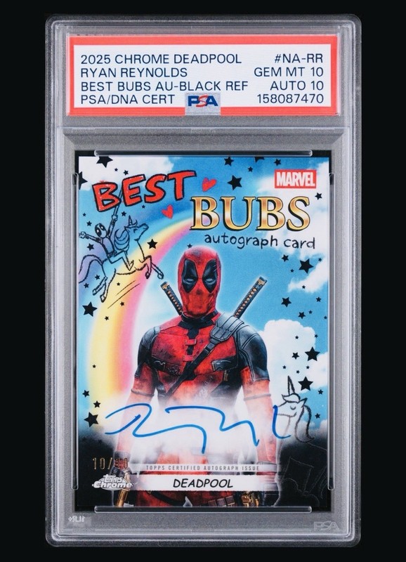 DEADPOOL 2025 Chrome Best Bubs Black Auto 10/10 PSA 10/10 Ryan Reynolds POP 1