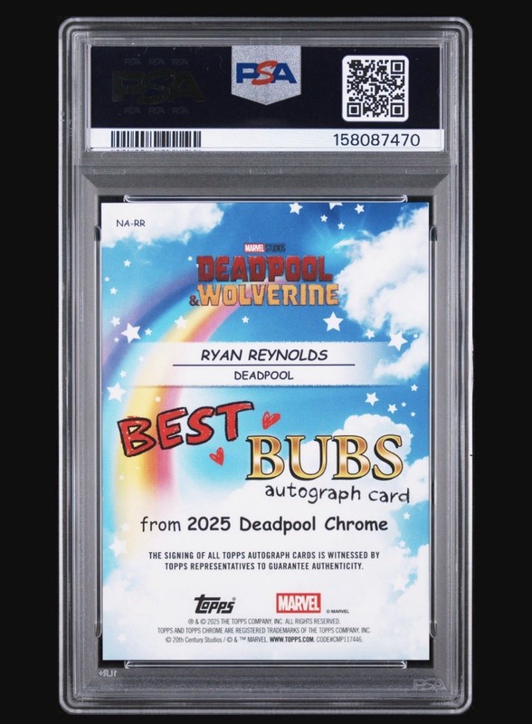 DEADPOOL 2025 Chrome Best Bubs Black Auto 10/10 PSA 10/10 Ryan Reynolds POP 1 view 2