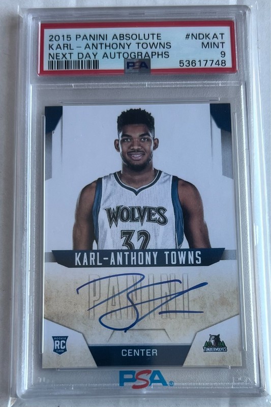 2015 Panini KARL ANTHONY-TOWNS RC PSA Mint ON-Card AUTO Rookie NY KNICKS Graded