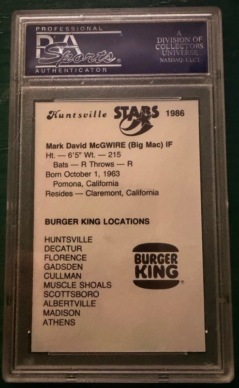 1986 Huntsville Stars Mark McGwire #33 PSA Mint 9 view 2