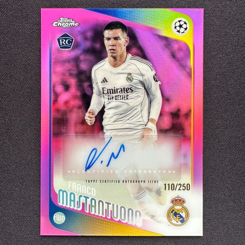 2025-26 Topps Chrome UEFA Champions League Franco Mastantuono RC Auto Pink /250