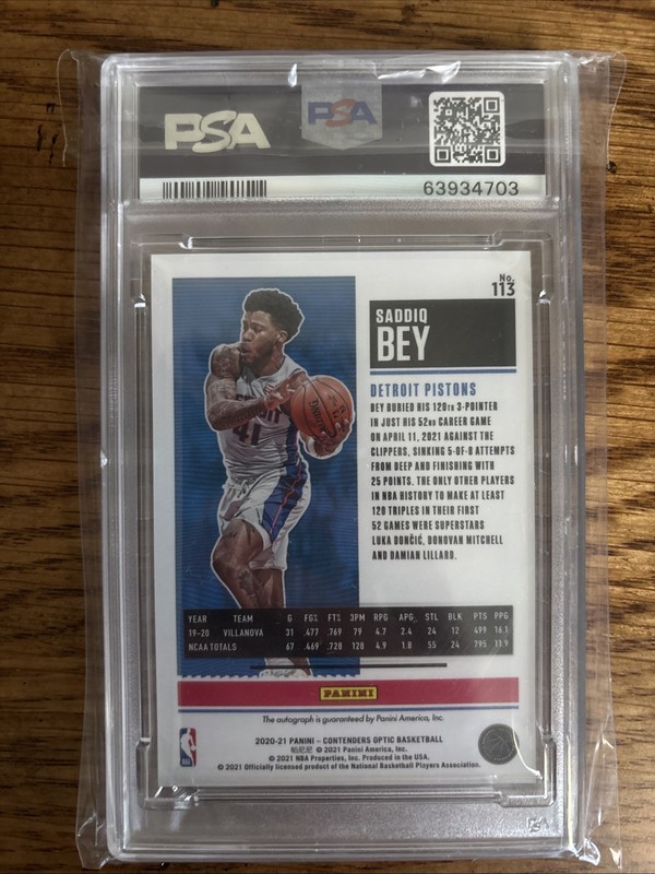 2020-21 Panini Contenders Optic Auto Saddiq Bey PSA 9 Auto 9 view 2