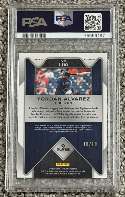 2021 Panini Prizm Lumber Inc. Yordan Alvarez Gold Prizm /10 PSA 10 GEM MINT💎SSP view 2