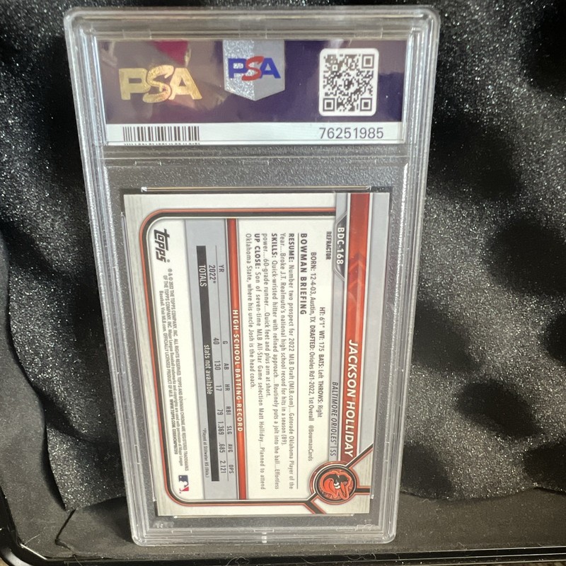 2022 Topps Bowman Draft Chrome Refractor Rookie Jackson Holliday Orioles PSA 9 view 2