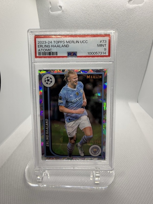 Topps Merlin UCC Erling Haaland Manchester City #73 Atomic Refractor /250 PSA 9