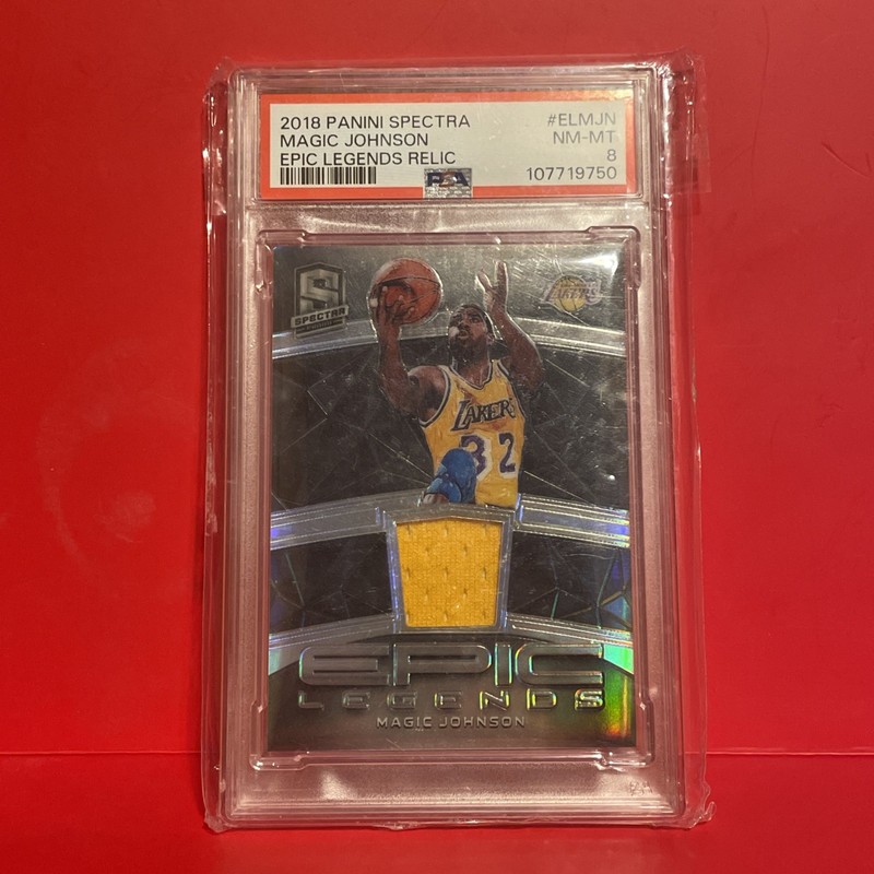 2018 Panini Spectra, Magic Johnson Epic Legends Patch /99 Game Worn PSA 8