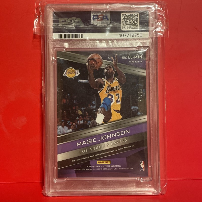 2018 Panini Spectra, Magic Johnson Epic Legends Patch /99 Game Worn PSA 8 view 2