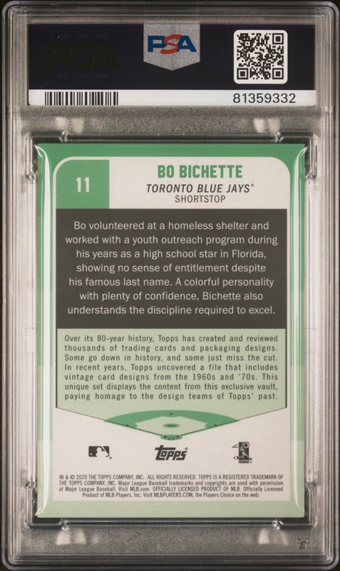 Bo Bichette 2020 Topps Brooklyn Collection Gold RC #10/50 Blue Jays PSA 9 #11 view 2
