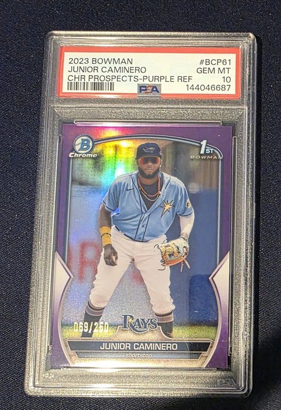 2023 Bowman Chrome #BCP-61 Junior Caminero Purple Refractor #/250 Rays PSA 10