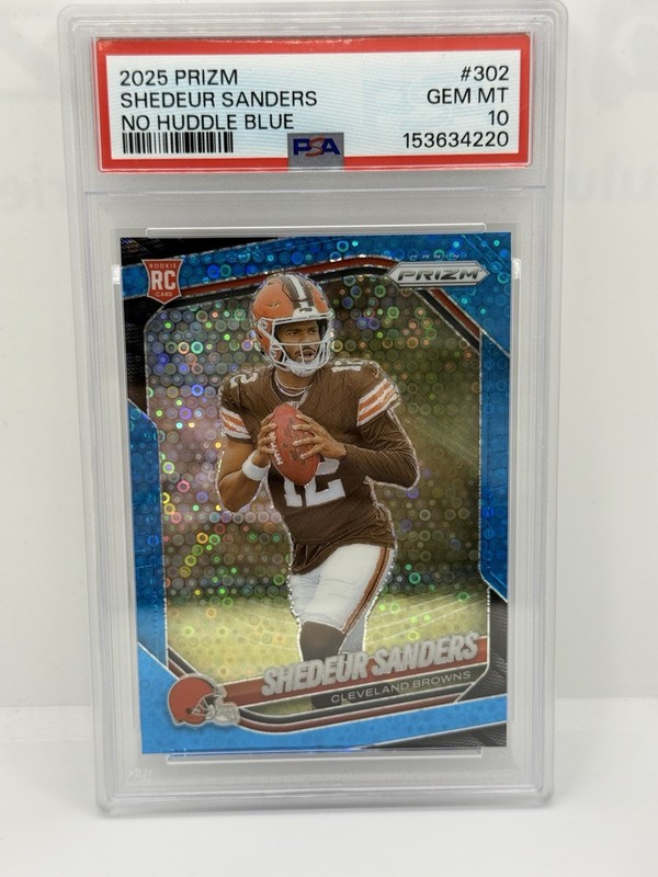 2025 Panini Prizm - RC Shedeur Sanders #302 No Huddle Blue Prizm /125 PSA 10