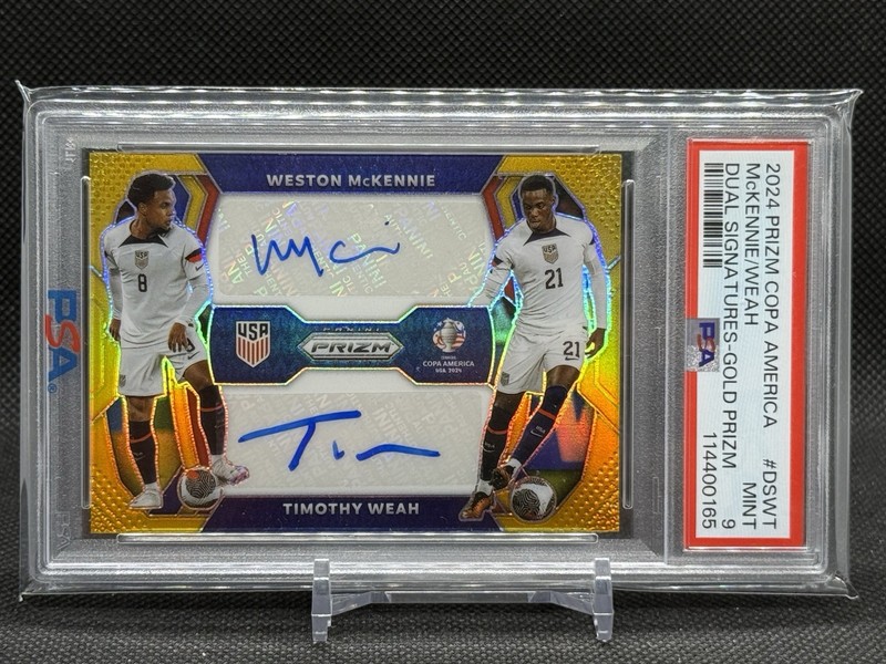McKennie Weah 2024 Prizm Copa America Dual Signatures Gold Prizm Auto /10 PSA 9