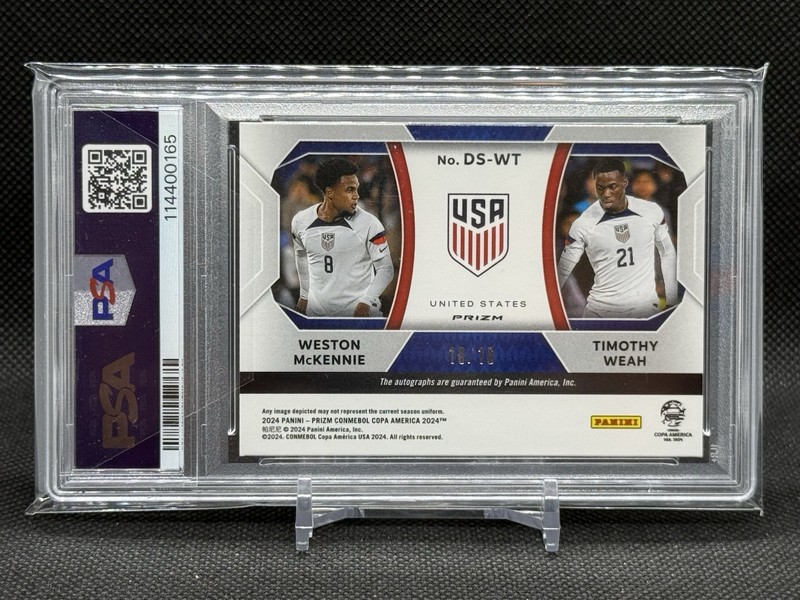 McKennie Weah 2024 Prizm Copa America Dual Signatures Gold Prizm Auto /10 PSA 9 view 2