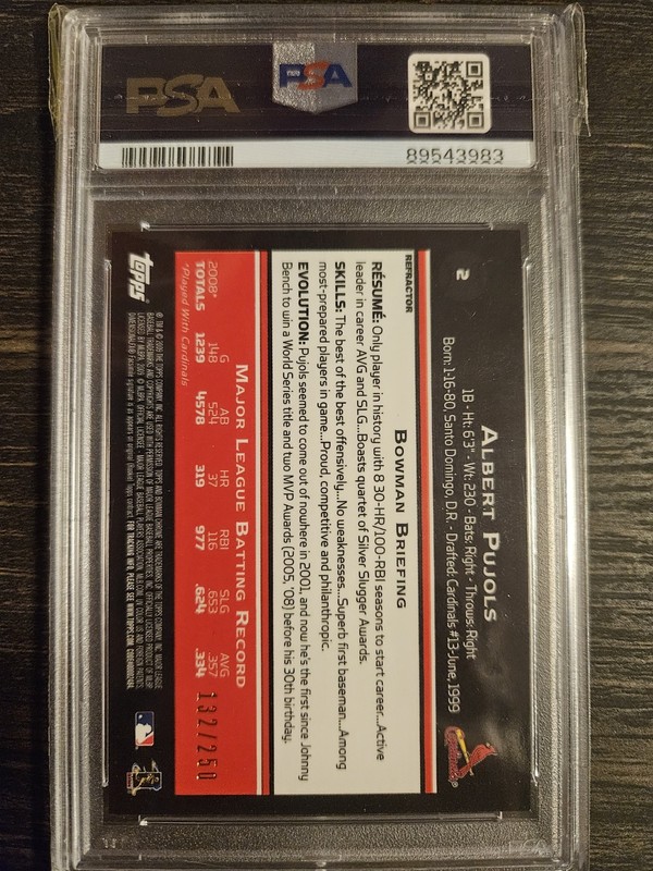 2009 Albert Pujols Bowman Chrome Xfractor /250 #2 PSA 10! Gem Mint Pop 5 view 2