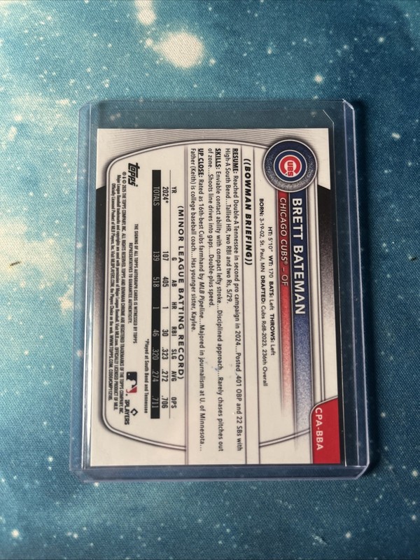 2025 Bowman Chrome Brett Bateman 1st Bowman Auto Chicago Cubs view 2