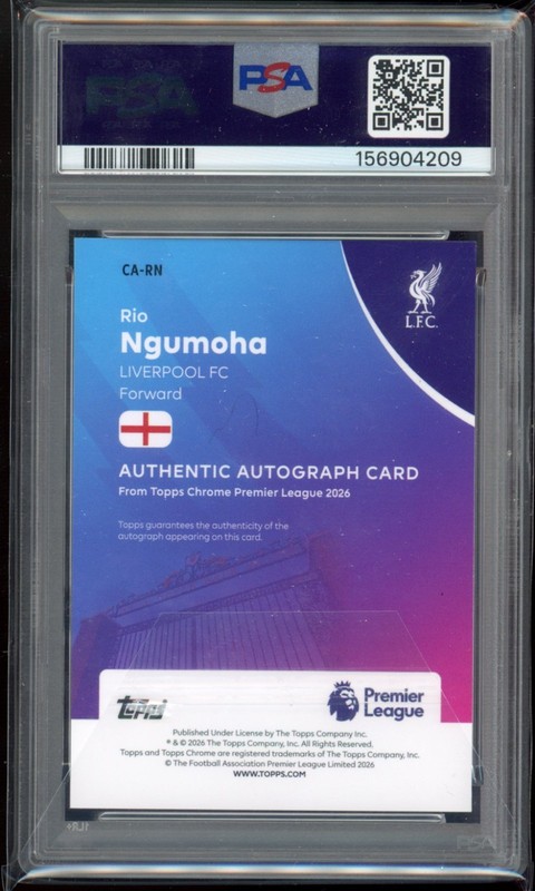 2025-26 Topps Chrome P/L Rio Ngumoha #CA-RN Gold Wave Auto 1/50 PSA 10 Liverpool view 2