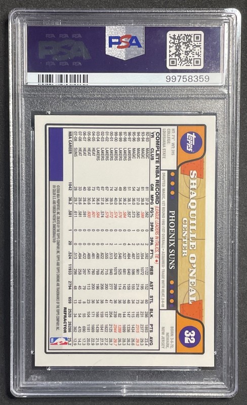 2008 Topps Chrome Shaquille O'Neal 32 Refractor PSA 9 Mint view 2