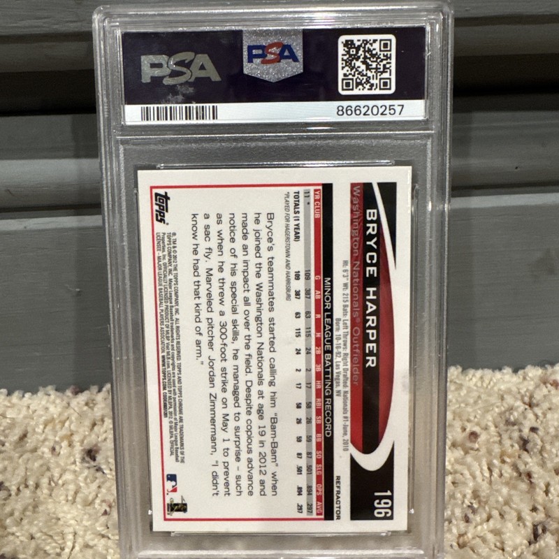 Topps 2012 Chrome Bryce Harper #196 X-Fractor Rookie PSA 9 Nationals MLB view 2