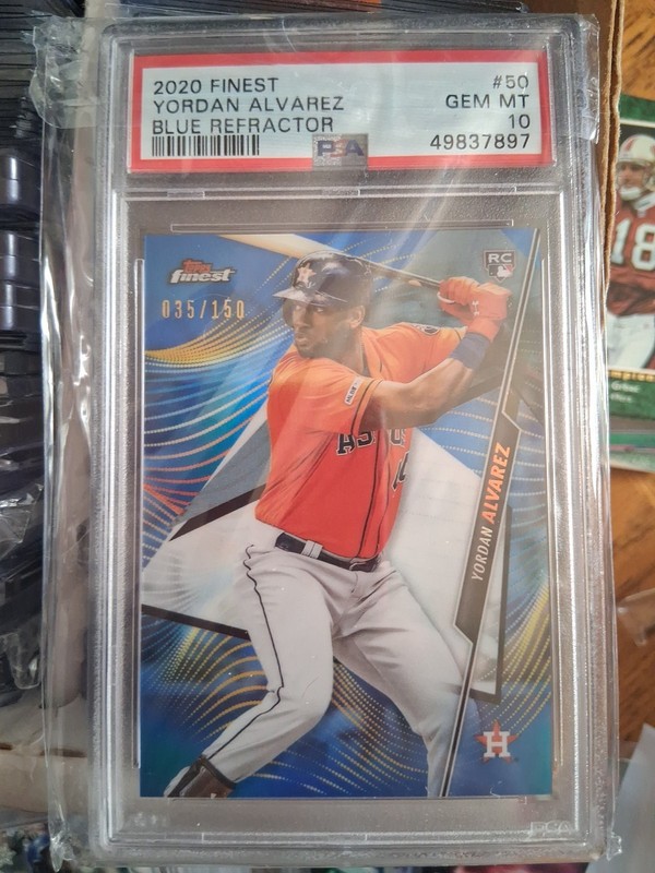 2020 Topps Finest Yordan Alvarez BLUE REFRACTOR /150 SP Rookie #50 PSA 10 GEM MT
