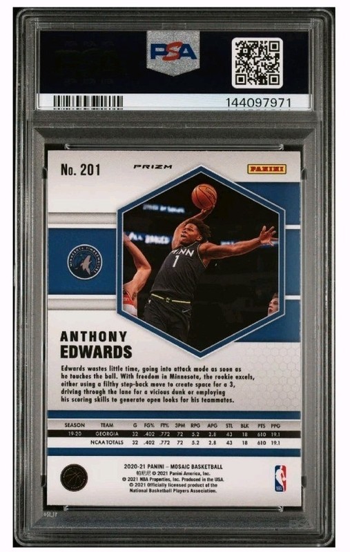 2020-21 Panini Mosaic Anthony Edwards #201 PSA 10 Reactive Orange Rookie Card  view 2