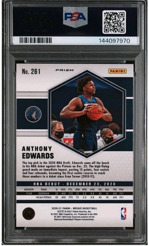 2020-21 Panini Mosaic Anthony Edwards #261 Red Mosaic Rookie Card PSA 10 RC view 2