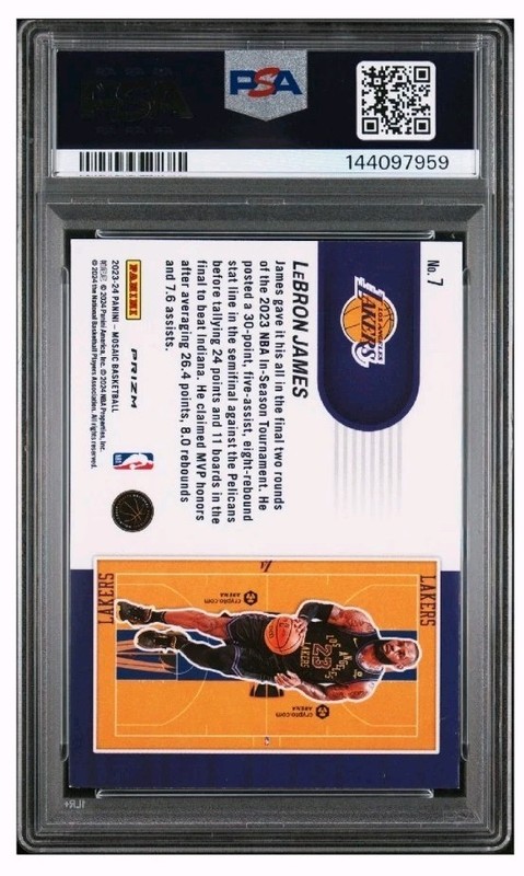 2023-24 LeBron James Panini Mosaic NBA In-Season Tournament Prizm #7 PSA 9 view 2