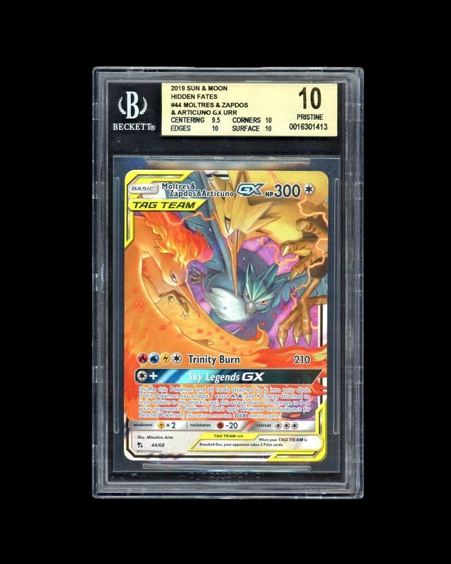 CRACKED BGS 10 PRISTINE Moltres & Zapdos & Articuno GX Tag Team Pokemon