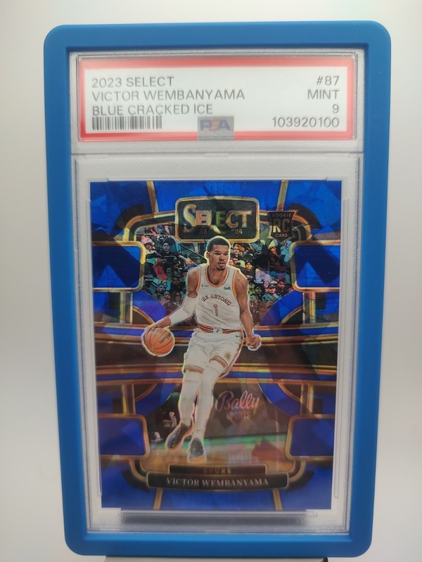 2023 Panini Select Victor Wembanyama PSA 9 Rookie Blue Cracked Ice #87 Spurs RC