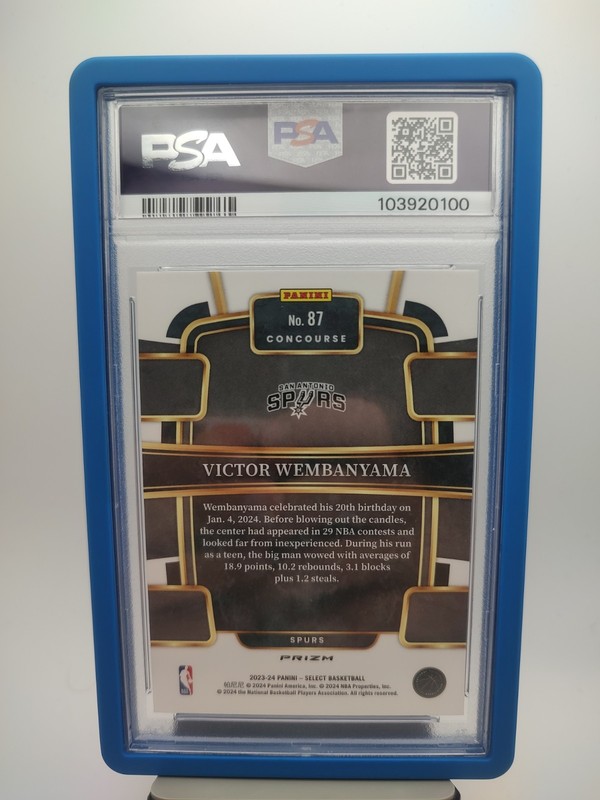 2023 Panini Select Victor Wembanyama PSA 9 Rookie Blue Cracked Ice #87 Spurs RC view 2